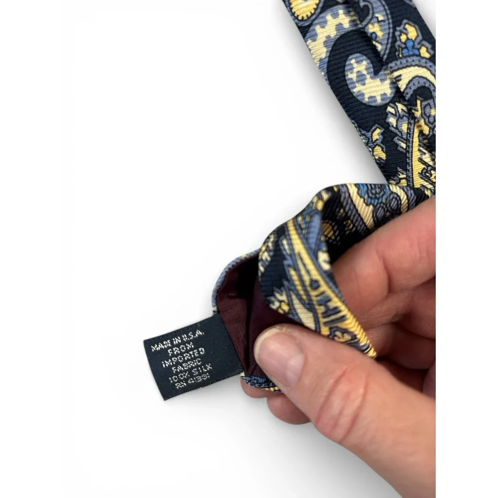 Vintage Polo Ralph Lauren Tie Blue Paisley Pattern Designer 100% Silk Preppy USA